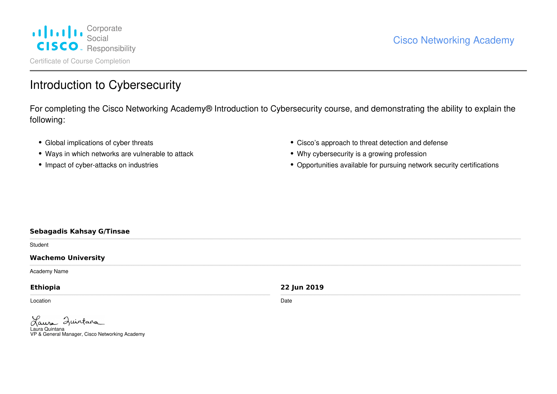CCNA Certificate